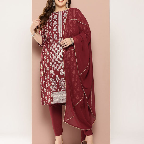Sztori Plus-Size Gotta Patti Ethnic Motif Print Pure Cotton Kurta with Trousers & Dupatta - Distacart