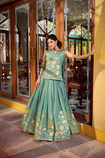 Thumbnail for Lorenvalley Fashion Skyblue Pure Shimmer Thread Embroidery with Foil Work Lehenga Choli Co-ord Set - Distacart