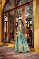 Thumbnail for Lorenvalley Fashion Skyblue Pure Shimmer Thread Embroidery with Foil Work Lehenga Choli Co-ord Set - Distacart