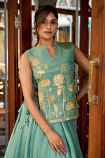 Thumbnail for Lorenvalley Fashion Skyblue Pure Shimmer Thread Embroidery with Foil Work Lehenga Choli Co-ord Set - Distacart