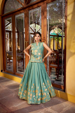 Thumbnail for Lorenvalley Fashion Skyblue Pure Shimmer Thread Embroidery with Foil Work Lehenga Choli Co-ord Set - Distacart