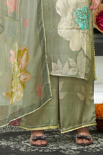 Thumbnail for BulBul Farida Grey Silk Kurta Set with Dupatta