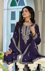 Thumbnail for Anaita Violet Chinon Stitched Plazzo Suit With Codding Dori & Sequence Work - Distacart