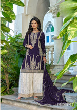 Thumbnail for Anaita Violet Chinon Stitched Plazzo Suit With Codding Dori & Sequence Work - Distacart