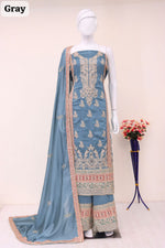 Thumbnail for Anaita Grey Embroidered Silk Salwar Suit - Distacart