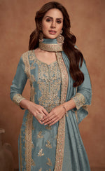 Thumbnail for Anaita Grey Embroidered Silk Salwar Suit - Distacart