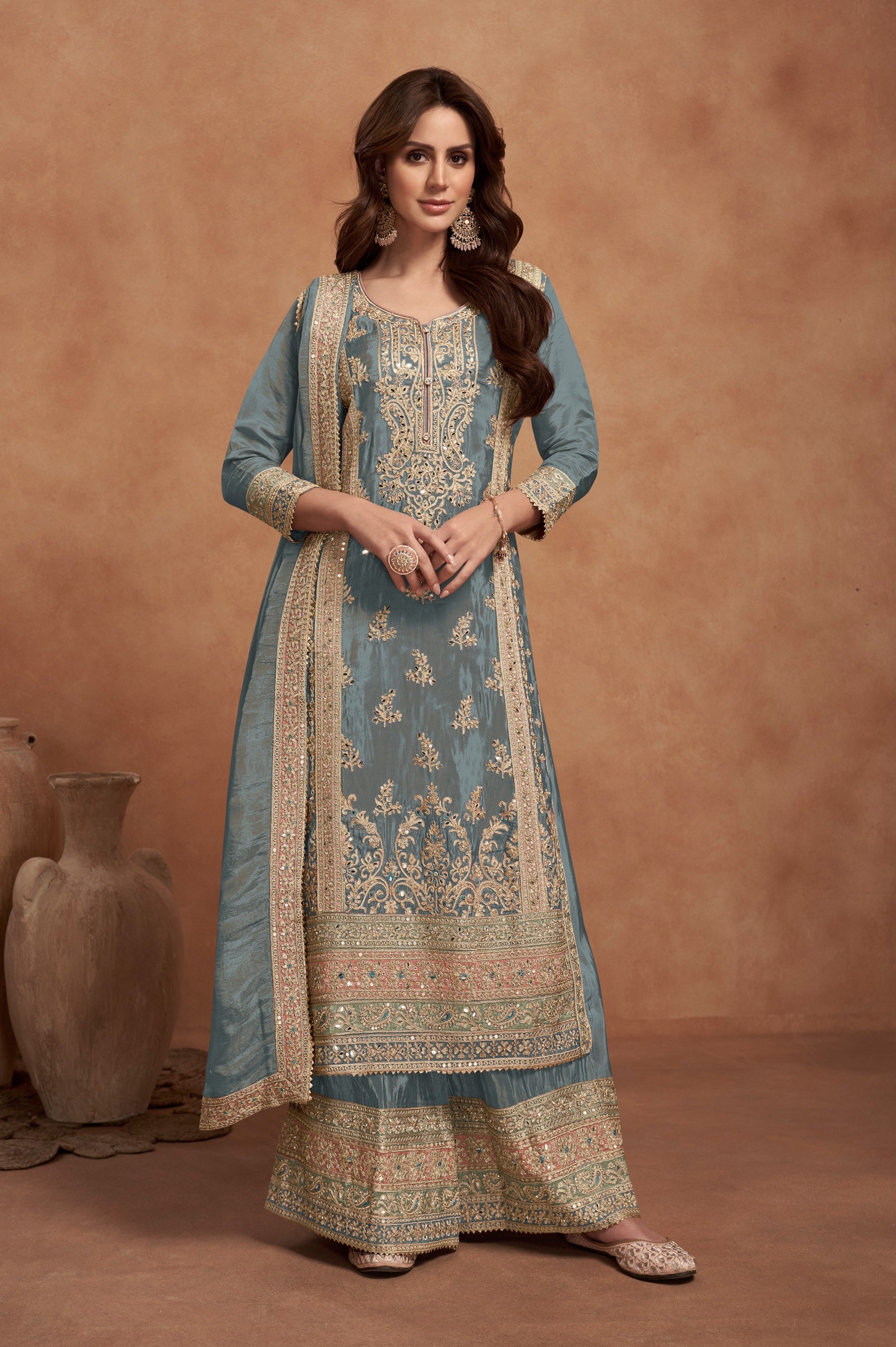 Anaita Grey Embroidered Silk Salwar Suit - Distacart