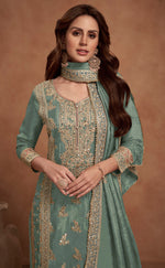 Thumbnail for Anaita Sea Green Embroidered Silk Salwar Suit - Distacart