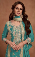 Thumbnail for Anaita Teal Green Embroidered Silk Salwar Suit - Distacart