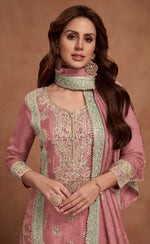 Thumbnail for Anaita Dark Peach Embroidered Silk Salwar Suit - Distacart