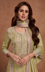 Thumbnail for Anaita Lemon Embroidered Silk Salwar Suit - Distacart