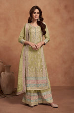 Thumbnail for Anaita Lemon Embroidered Silk Salwar Suit - Distacart