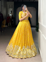 Thumbnail for Lorenvalley Fashion Yellow Tussar Silk Printed Lehenga Choli with Koti