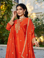 Thumbnail for Anaita Orange Chinon Stitched Plazzo Suit With Codding Dori & Sequence Work - Distacart