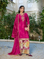Thumbnail for Anaita Hot Pink Chinon Stitched Plazo Suit With Coding Dori & Sequence Work - Distacart