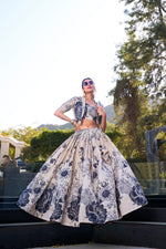 Thumbnail for Lorenvalley Offwhite Tussar Silk Floral Print Lehenga Choli with Koti