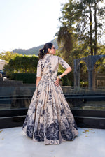 Thumbnail for Lorenvalley Offwhite Tussar Silk Floral Print Lehenga Choli with Koti