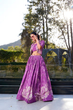 Thumbnail for Lorenvalley Purple Tussar Silk Floral Print Lehenga Choli with Koti