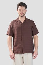 Thumbnail for Xkind Brown Horizontal Pleated Stripes Relaxed Fit Shirt