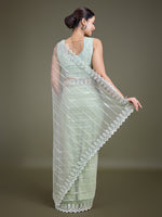 Thumbnail for Monjolika Fashion Glamorous Women'S Light Green Sequin Work Soft Net Saree - Distacart