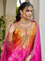 Thumbnail for Anaita Hot Pink Chinon Stitched Plazzo Suit With Digital Printed & Hand Work - Distacart