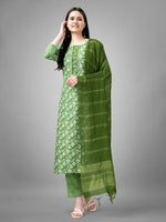 Thumbnail for Malishka Women's Embroidered Rayon Kurta Pant Dupatta Set-Green - Distacart