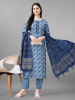 Thumbnail for Malishka Women's Embroidered Rayon Kurta Pant Dupatta Set-Light Blue - Distacart