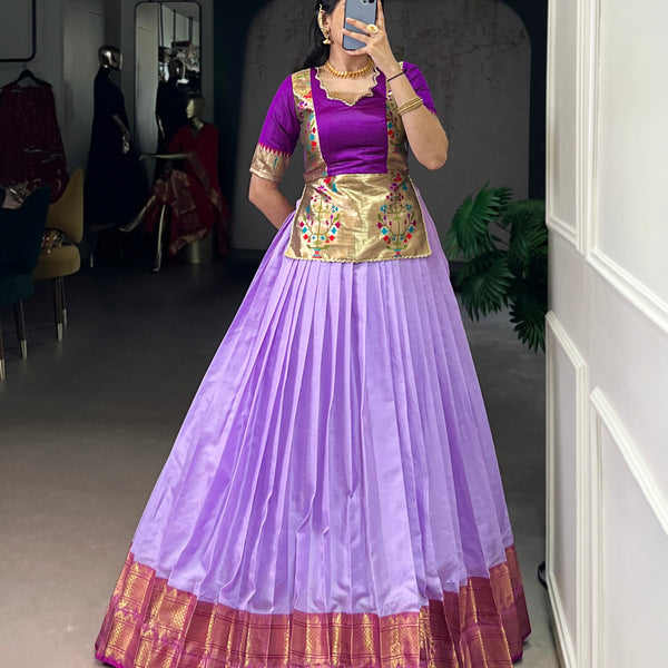 Lorenvalley Fashion Lavender Cotton Silk Zari Weaving Work Lehenga Choli