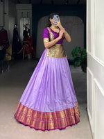 Thumbnail for Lorenvalley Fashion Lavender Cotton Silk Zari Weaving Work Lehenga Choli