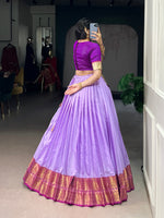 Thumbnail for Lorenvalley Fashion Lavender Cotton Silk Zari Weaving Work Lehenga Choli