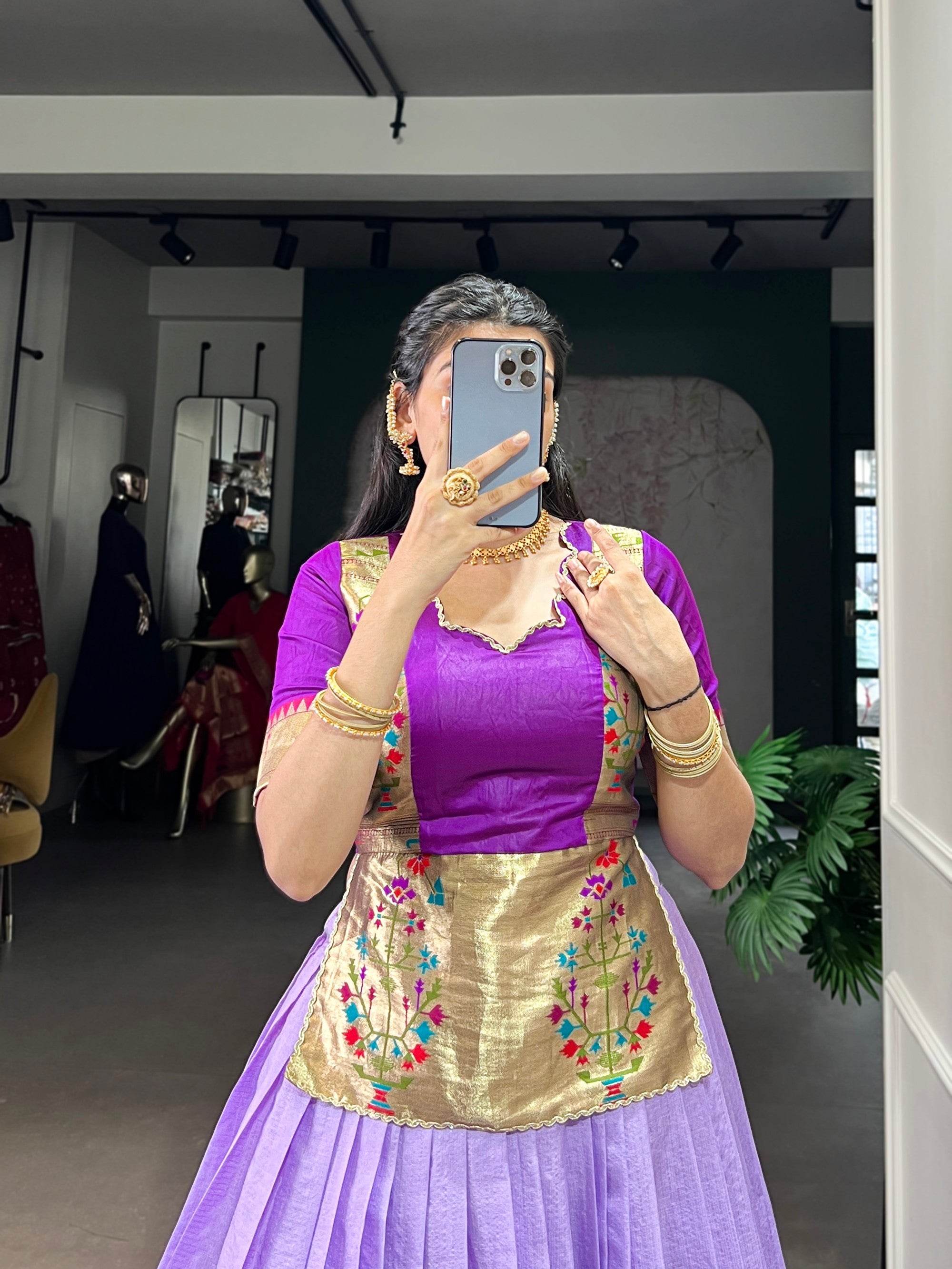 Lorenvalley Fashion Lavender Cotton Silk Zari Weaving Work Lehenga Choli