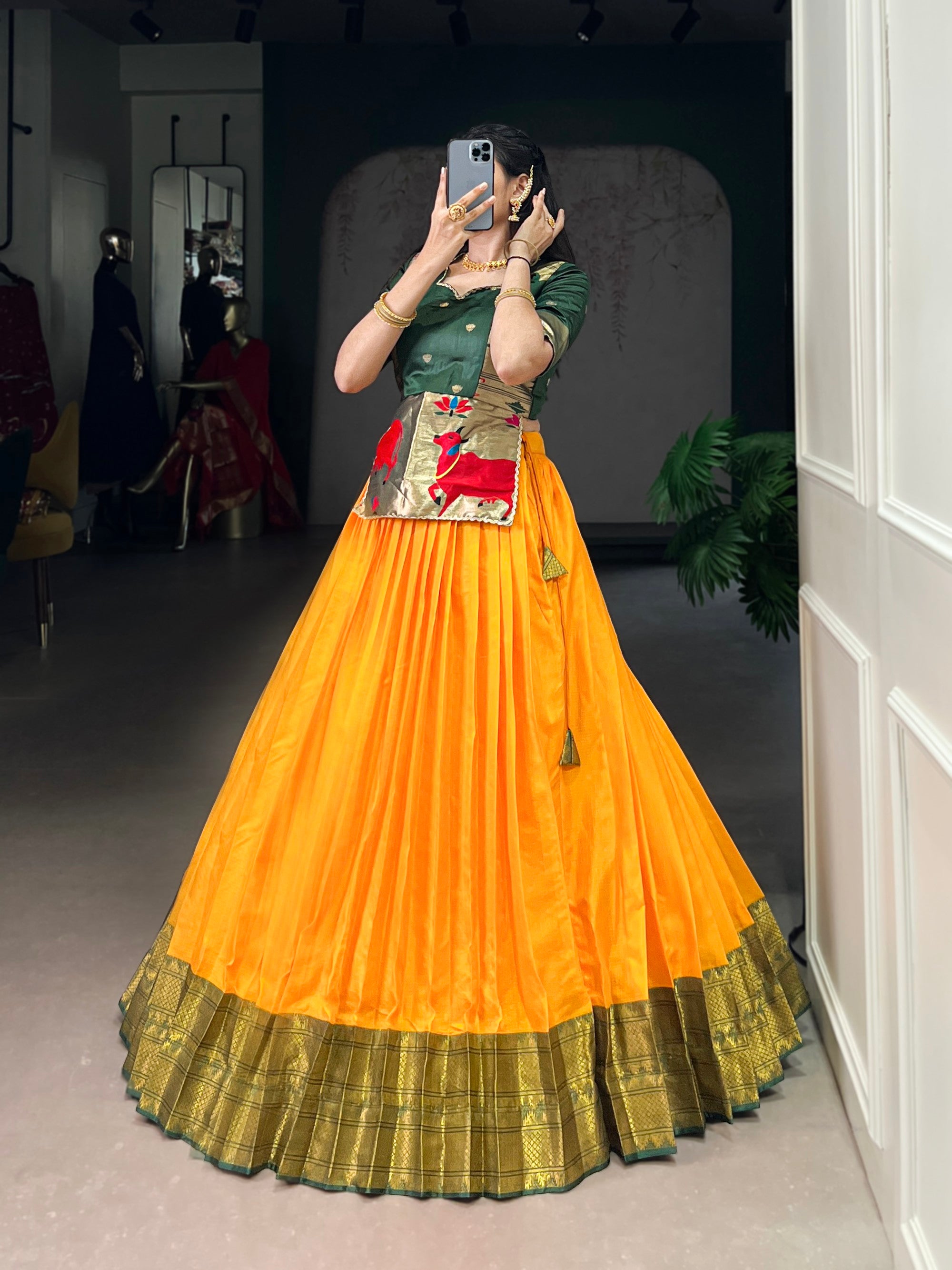 Lorenvalley Fashion Mustard Cotton Silk Zari Weaving Work Lehenga Choli