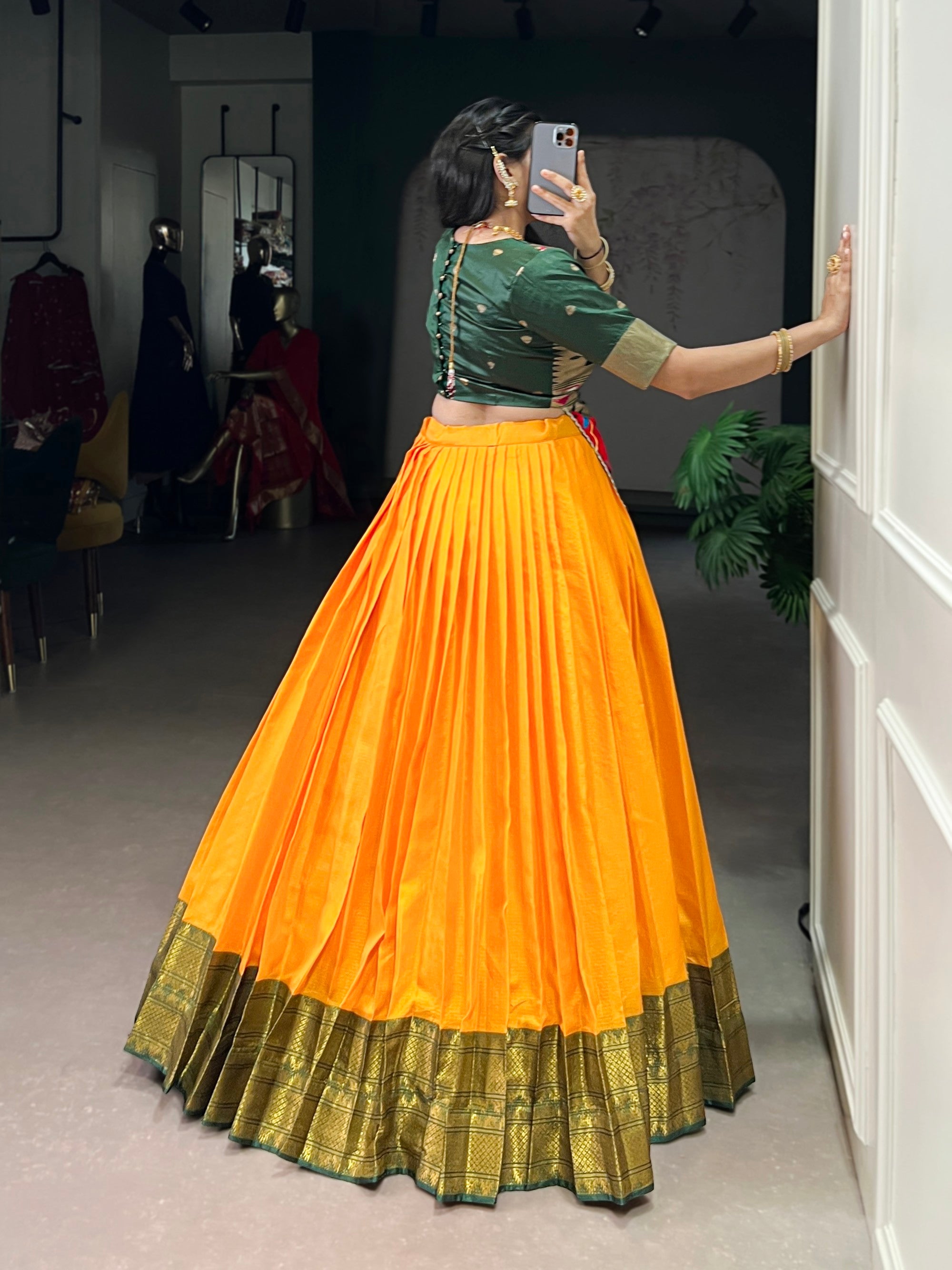 Lorenvalley Fashion Mustard Cotton Silk Zari Weaving Work Lehenga Choli