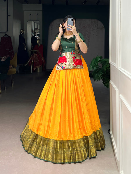 Lorenvalley Fashion Mustard Cotton Silk Zari Weaving Work Lehenga Choli