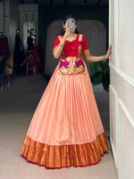 Thumbnail for Lorenvalley Fashion Peach Cotton Silk Zari Weaving Work Lehenga Choli