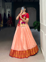 Thumbnail for Lorenvalley Fashion Peach Cotton Silk Zari Weaving Work Lehenga Choli