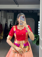 Thumbnail for Lorenvalley Fashion Peach Cotton Silk Zari Weaving Work Lehenga Choli