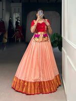 Thumbnail for Lorenvalley Fashion Peach Cotton Silk Zari Weaving Work Lehenga Choli