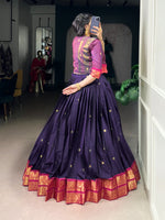 Thumbnail for Lorenvalley Fashion Navyblue Poly Cotton Zari Weaving Work Lehenga Choli With Koti