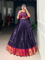 Thumbnail for Lorenvalley Fashion Navyblue Poly Cotton Zari Weaving Work Lehenga Choli With Koti
