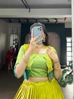 Thumbnail for Lorenvalley Fashion Parotgreen Poly Cotton Zari Weaving Work Lehenga Choli With Koti