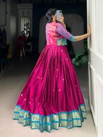 Thumbnail for Lorenvalley Fashion Pink Poly Cotton Zari Weaving Work Lehenga Choli With Koti