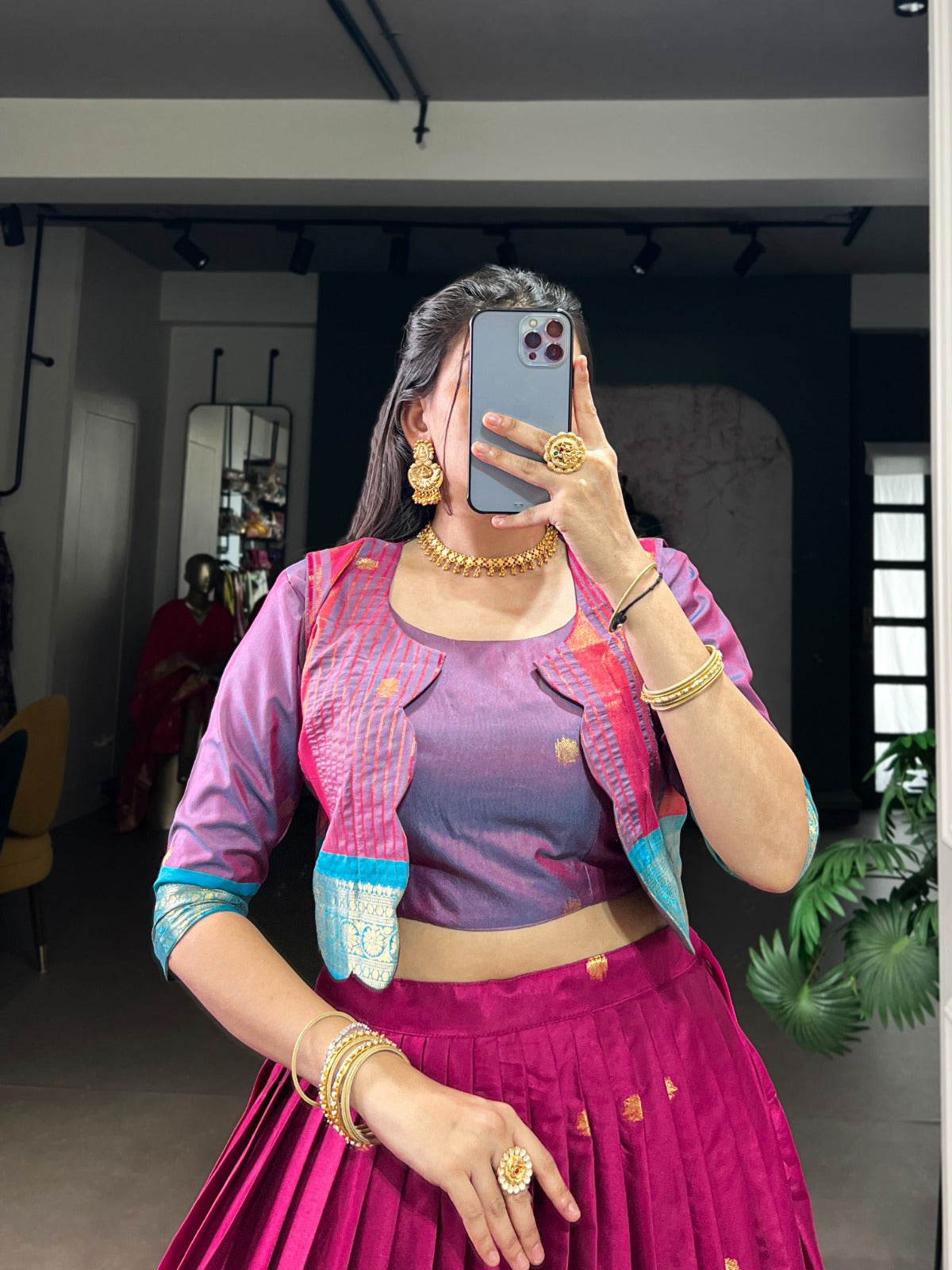 Lorenvalley Fashion Pink Poly Cotton Zari Weaving Work Lehenga Choli With Koti