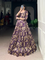 Thumbnail for Lorenvalley Fashion Viovet Tasar Silk Floral Print Lehenga Choli with Koti