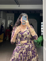 Thumbnail for Lorenvalley Fashion Viovet Tasar Silk Floral Print Lehenga Choli with Koti