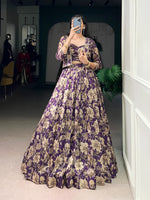 Thumbnail for Lorenvalley Fashion Viovet Tasar Silk Floral Print Lehenga Choli with Koti