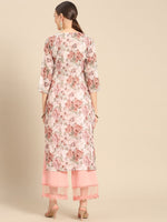 Thumbnail for Sangria Women White & Pink Floral Printed Kurta