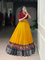 Thumbnail for Lorenvalley Fashion Mustard Poly Cotton Printed With Zari Weaving Lehenga Choli