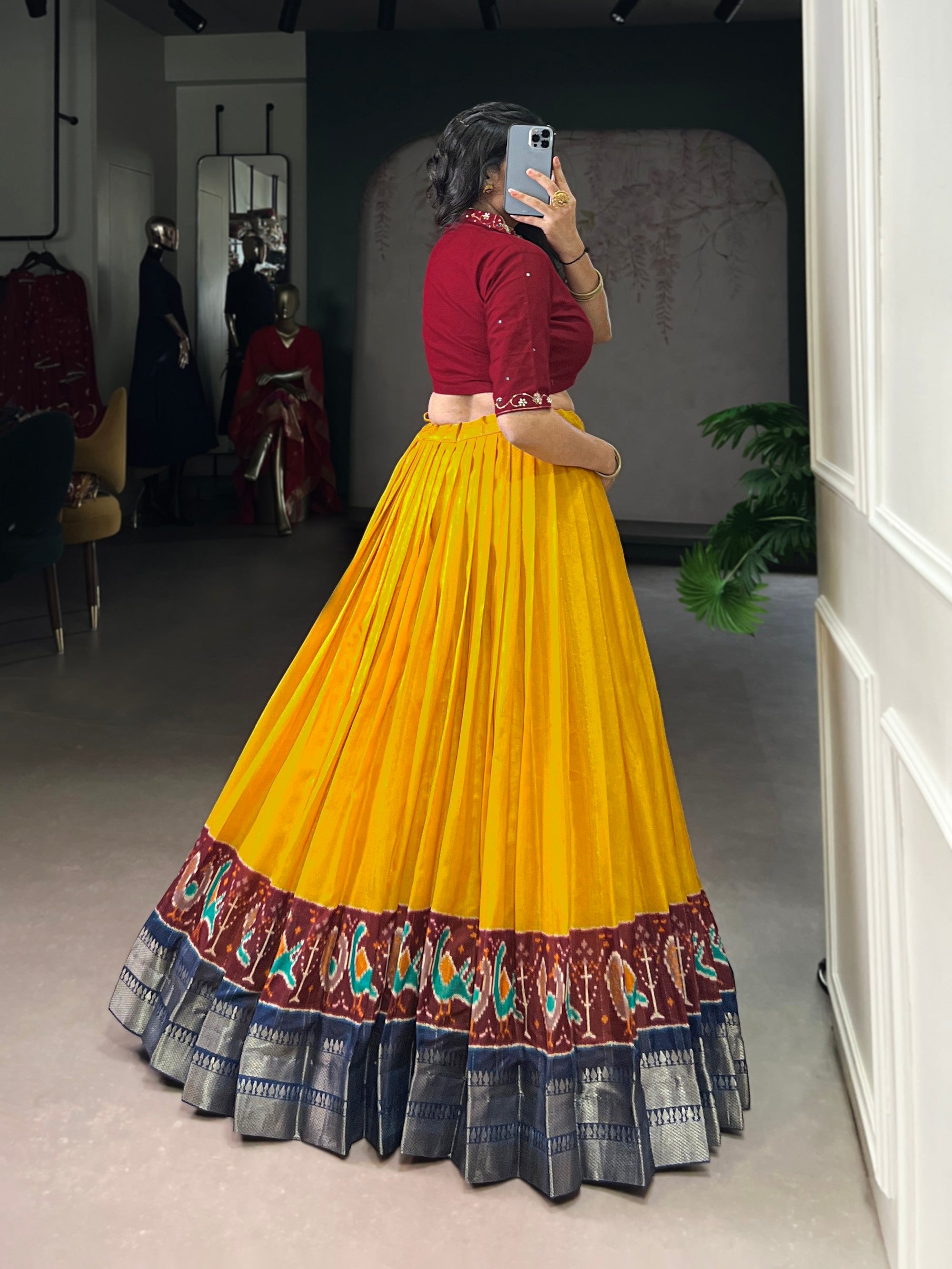 Lorenvalley Fashion Mustard Poly Cotton Printed With Zari Weaving Lehenga Choli