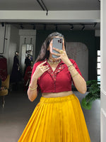 Thumbnail for Lorenvalley Fashion Mustard Poly Cotton Printed With Zari Weaving Lehenga Choli